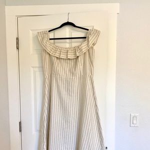 Ann Taylor Stripe Midi Off Shoulder Aline Dress
